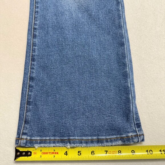 Risen Jeans Womens Distressed Stretch Button-Fly Wide Leg Blue Denim Jeans 11/30 - Picture 9 of 10